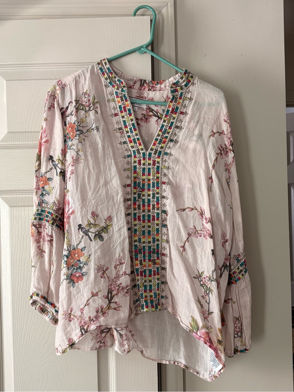 Johnny Was Workshop Embroidered Floral Women’s Top - Light Pink
